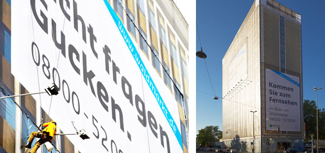 Immobilenmarketing XXL: reinsicht gestaltet am Waidmarkt eine fotorealistische Fassadenverhüllung.